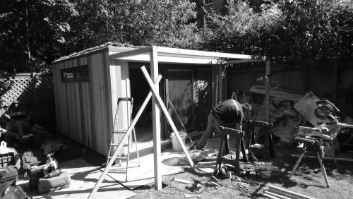 Garden office with covered decking area