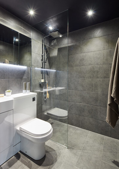 Dark toned Mobile Home shower room