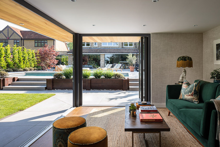 Bespoke interiors of a garden poolside room