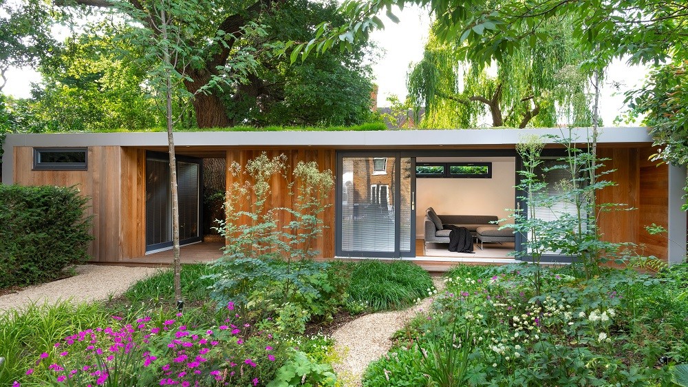 Outdoor office in a Merton landscaped garden