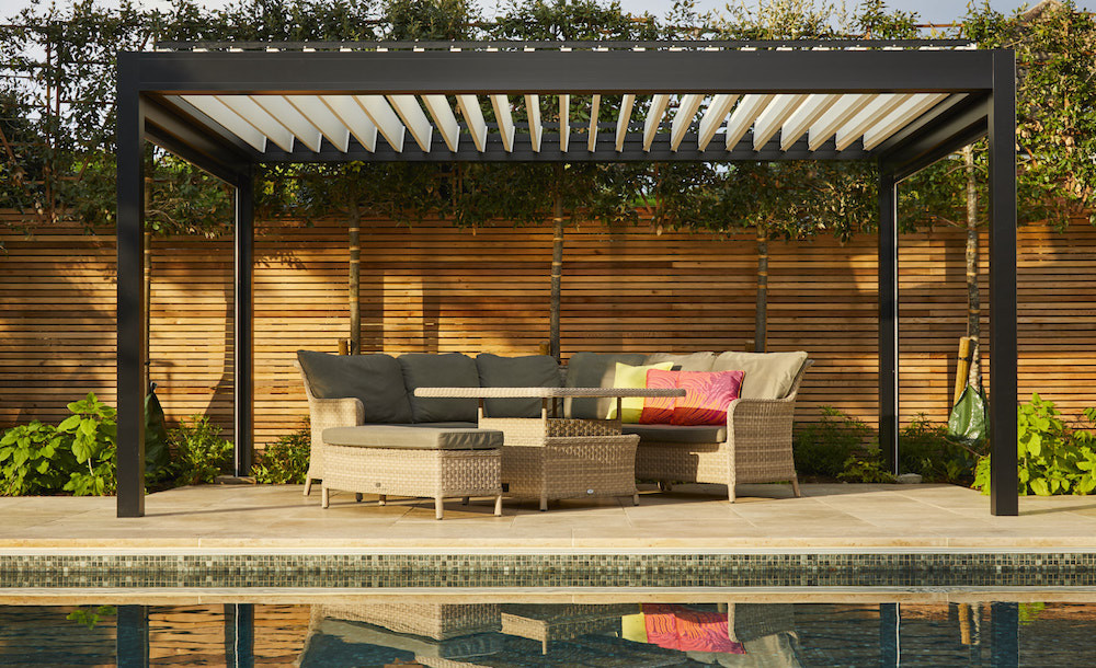 poolside pavilion for sun, wind and rain protection