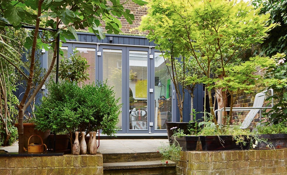 Bespoke garden office with grey composite cladding