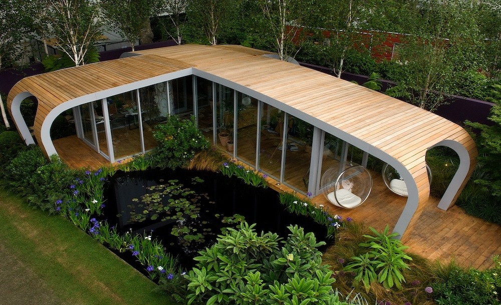 Curved bespoke garden room  designed for  the Chelsea flower show